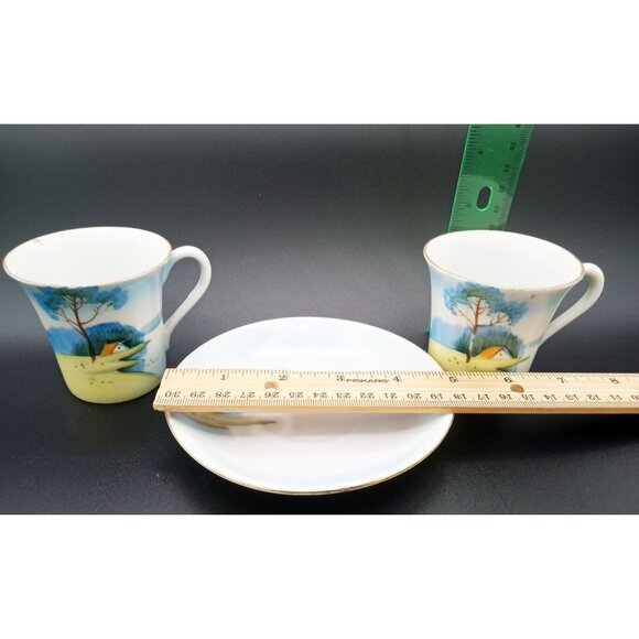 Chikaramachi Tea Cups Saucer Set Cottage Landscape Porcelain Japanese Vintage - Picture 2 of 13